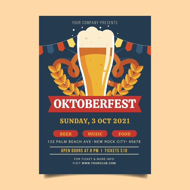 Modello di volantino verticale piatto oktoberfest