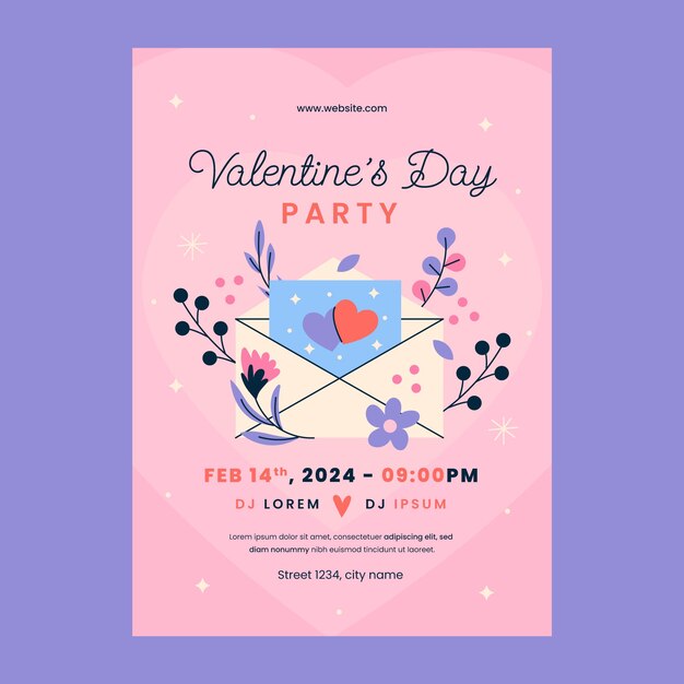 Modello di volantino verticale piatto per la celebrazione del giorno di San Valentino