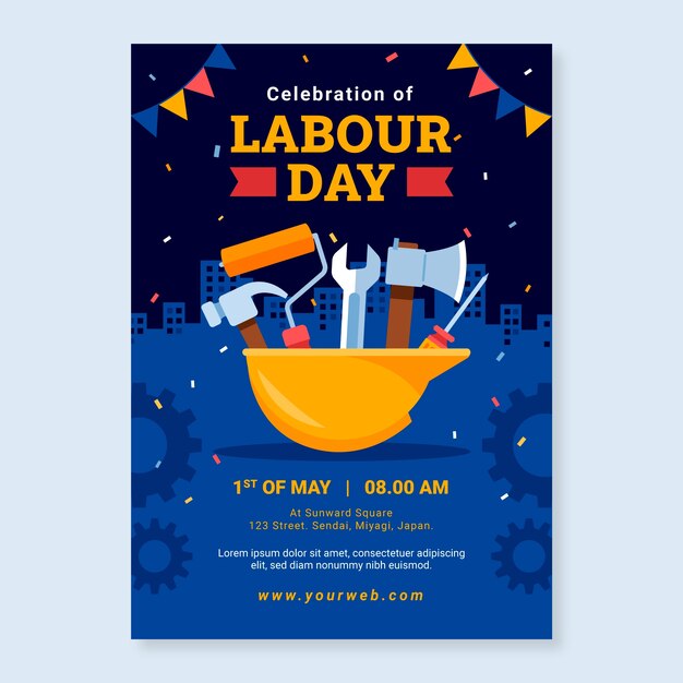 Modello di volantino verticale piatto per la celebrazione della festa del lavoro