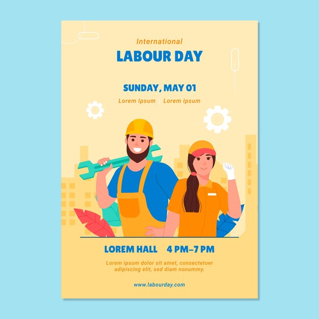 Modello di volantino verticale piatto per la celebrazione della festa del lavoro