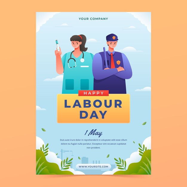 Modello di volantino verticale sfumato per la celebrazione della festa del lavoro