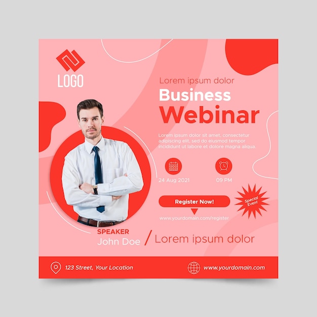Modello di webinar aziendale volantino quadrato piatto
