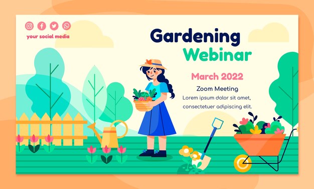 Modello di webinar di giardinaggio piatto