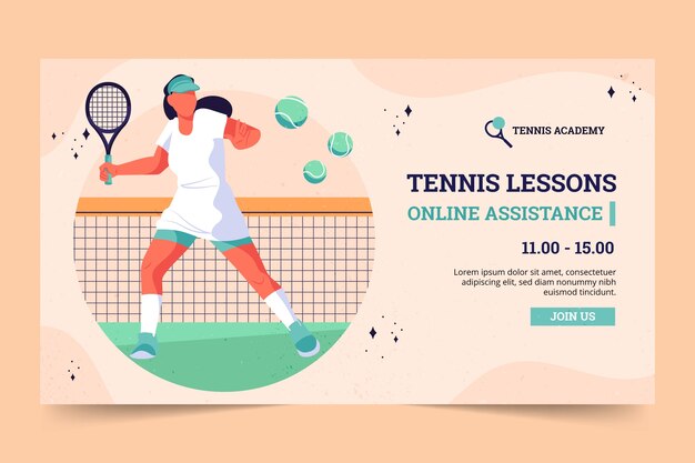 Modello di webinar di gioco di tennis disegnato a mano