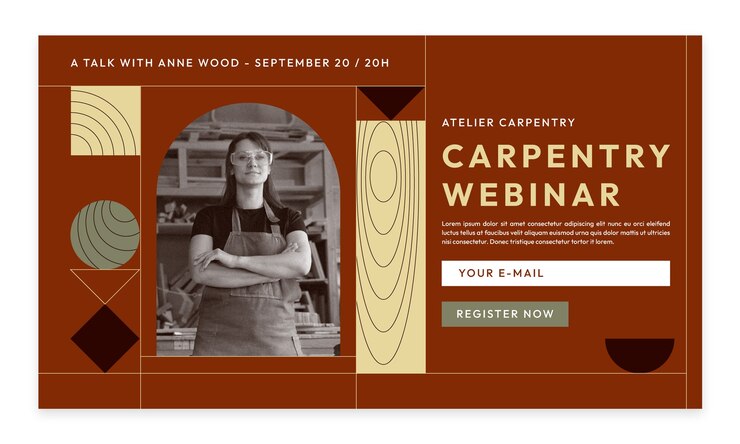 Vettore gratuito modello di webinar per atelier di spazio di lavoro piatto