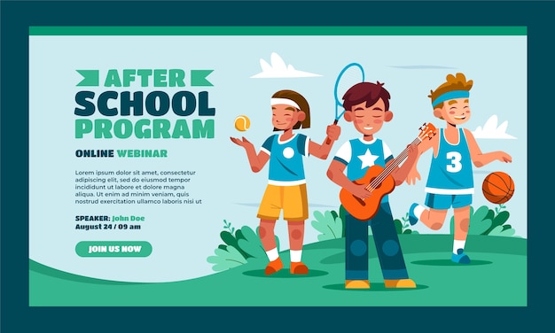Modello di webinar per attività doposcuola piatte per bambini