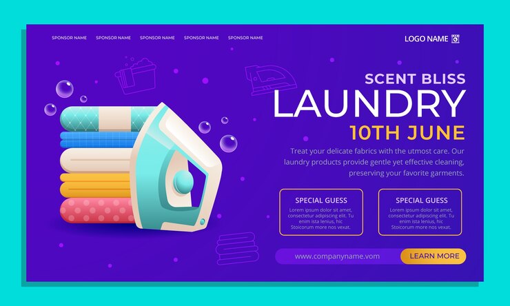 Vettore gratuito modello di webinar per il servizio di lavanderia