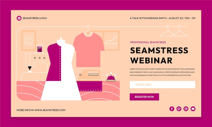 Vettore gratuito modello di webinar per sarta piatta