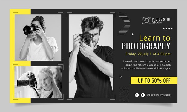 Modello di webinar per studio fotografico di design piatto