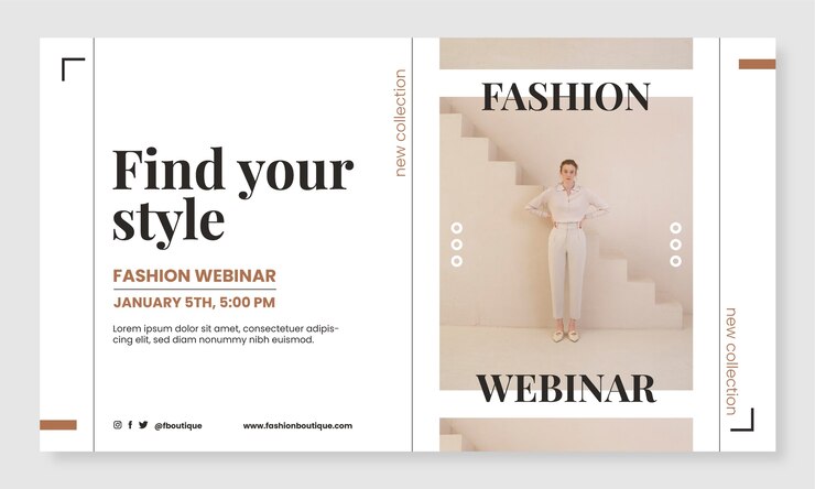 Vettore gratuito modello di webinar piatto di moda e stile