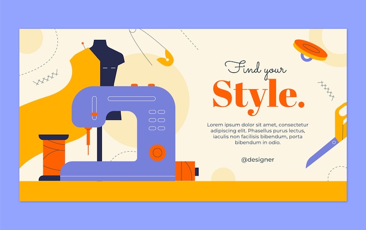 Vettore gratuito modello facebook dell'atelier di cucito disegnato a mano