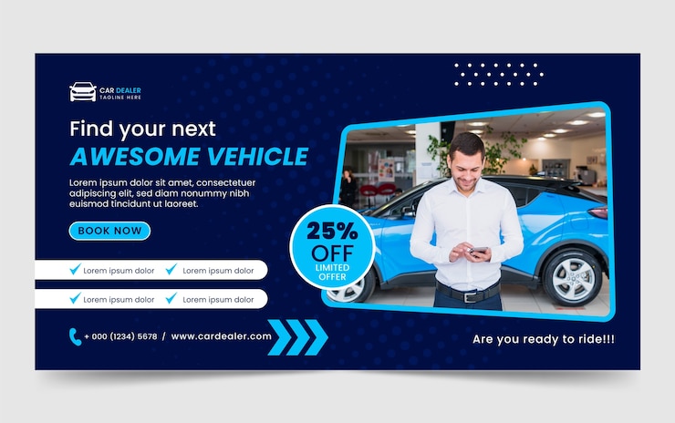 Vettore gratuito modello facebook di concessionario auto design piatto