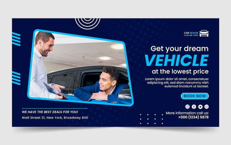 Vettore gratuito modello facebook di concessionario auto design piatto
