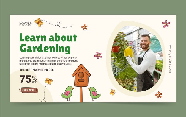 Modello facebook di giardinaggio disegnato a mano