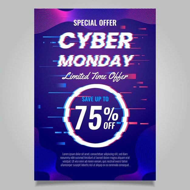 Modello flyer glitch cyber lunedì