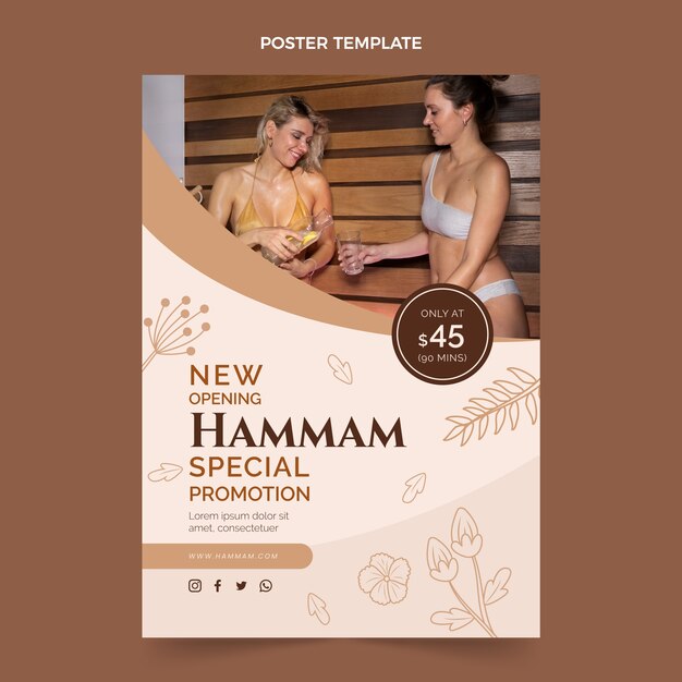 Modello hammam design piatto disegnato a mano