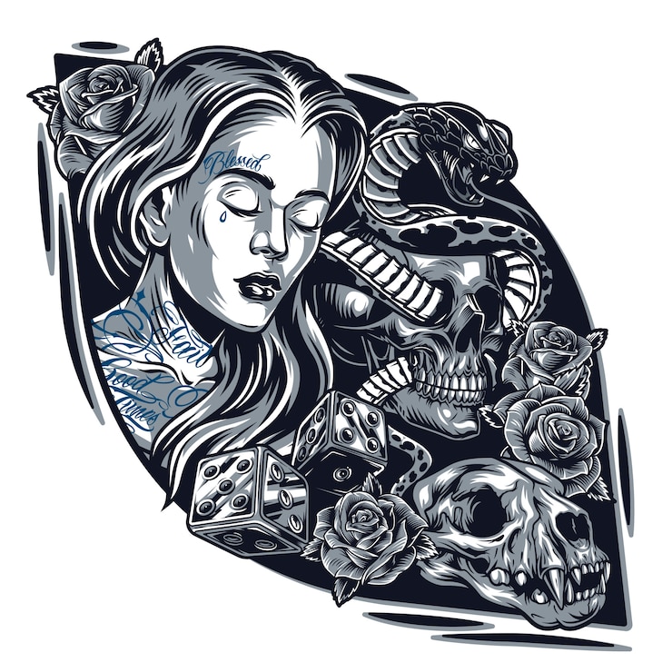 Vettore gratuito modello in stile tatuaggio chicano vintage