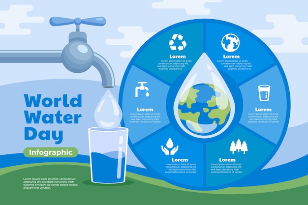 Modello infografico piatto per la giornata mondiale dell'acqua