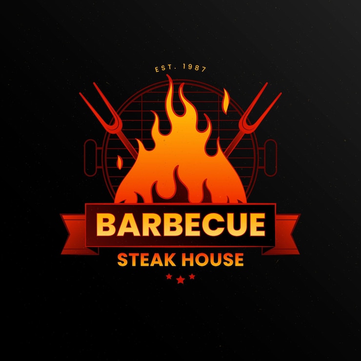 Vettore gratuito modello logo barbecue con dettagli