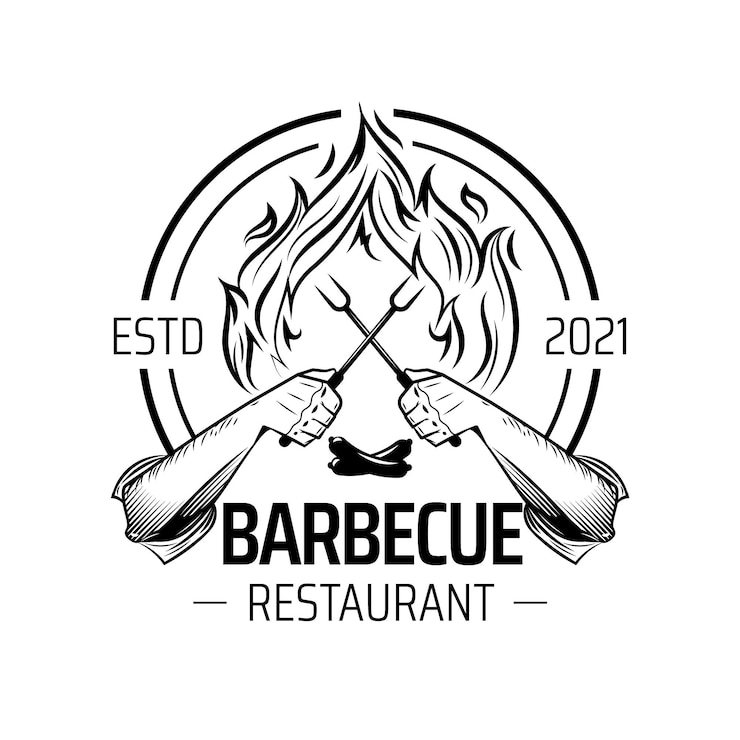 Vettore gratuito modello logo barbecue con dettagli