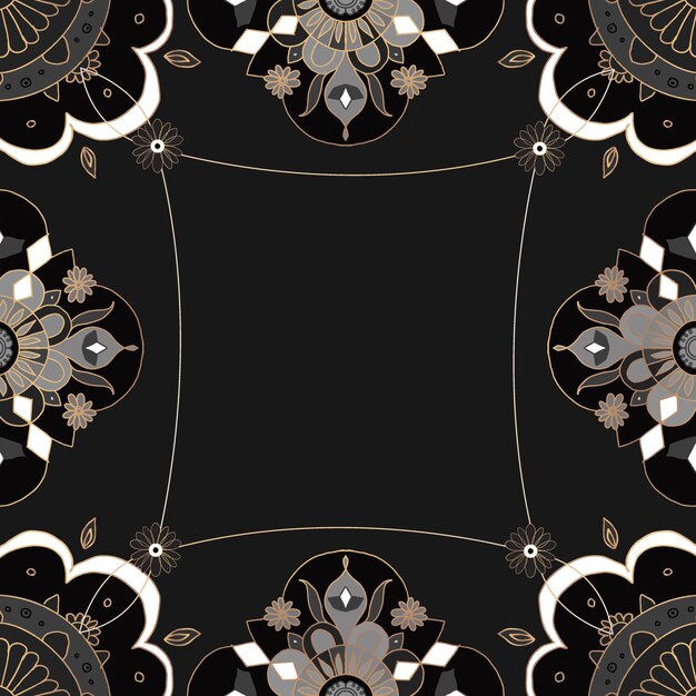 Modello mandala cornice oro nero botanico stile indiano