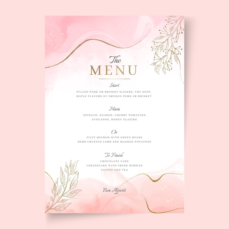 Vettore gratuito modello minimo di menu di nozze