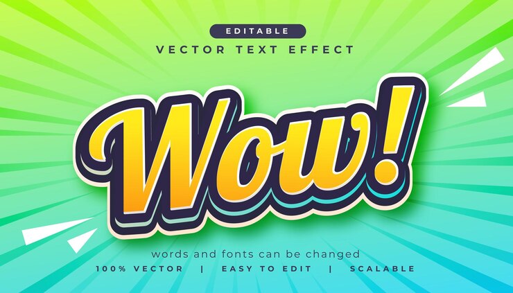 Vettore gratuito modello modificabile con effetto testo wow giallo 3d