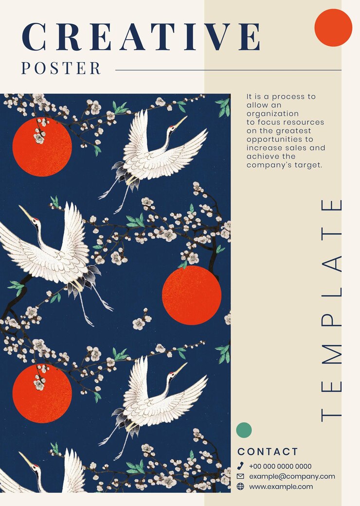 Vettore gratuito modello modificabile di poster vettoriale in stile giapponese, remix di opere d'arte di watanabe seitei