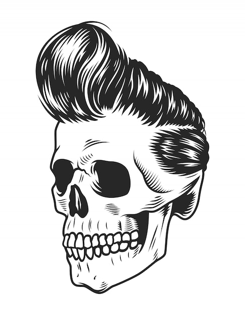 Modello monocromatico vintage del cranio del rock star