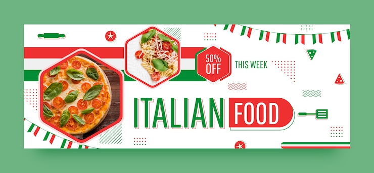 Vettore gratuito modello piatto di copertina per social media per ristorante tradizionale italiano