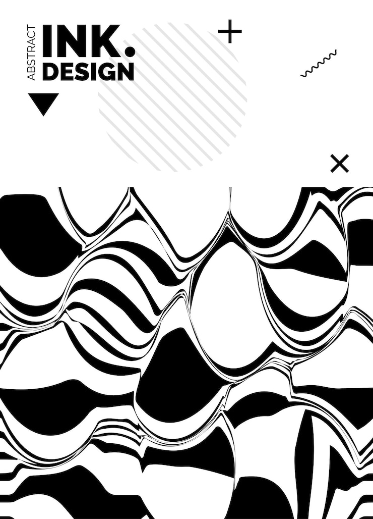 Vettore gratuito modello poster linee nere sfondi ondulati astratti alla moda motivi a righe senza soluzione di continuità linee e increspature verticali effetti ottici geometria stampa di moda per tessuti e tessuti