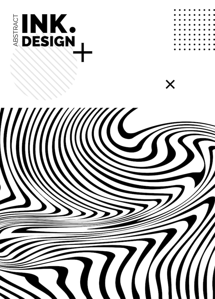 Vettore gratuito modello poster linee nere sfondi ondulati astratti alla moda motivi a righe senza soluzione di continuità linee e increspature verticali effetti ottici geometria stampa di moda per tessuti e tessuti