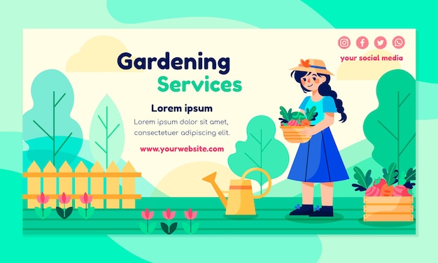 Modello promozionale di social media di giardinaggio piatto