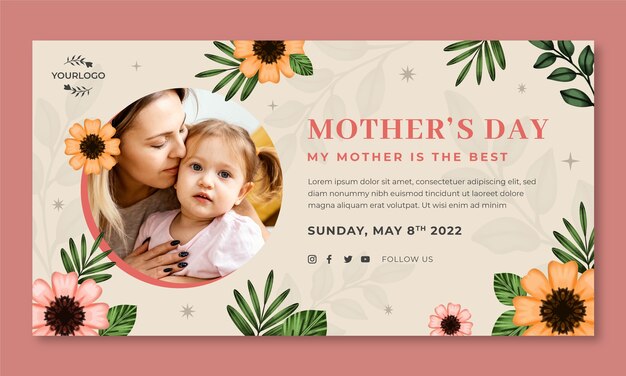 Modello promozionale di social media per la festa della mamma dell'acquerello