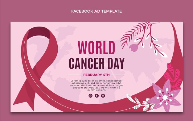 Modello promozionale di social media per la giornata mondiale del cancro piatta