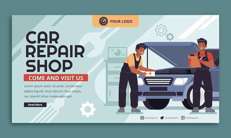 Vettore gratuito modello promozionale di social media per servizi di riparazione auto piatte
