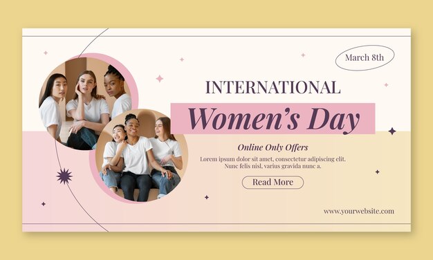 Modello promozionale di social media piatto per la celebrazione della festa della donna