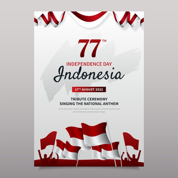Vettore gratuito modello realistico del manifesto verticale del giorno dell'indipendenza dell'indonesia