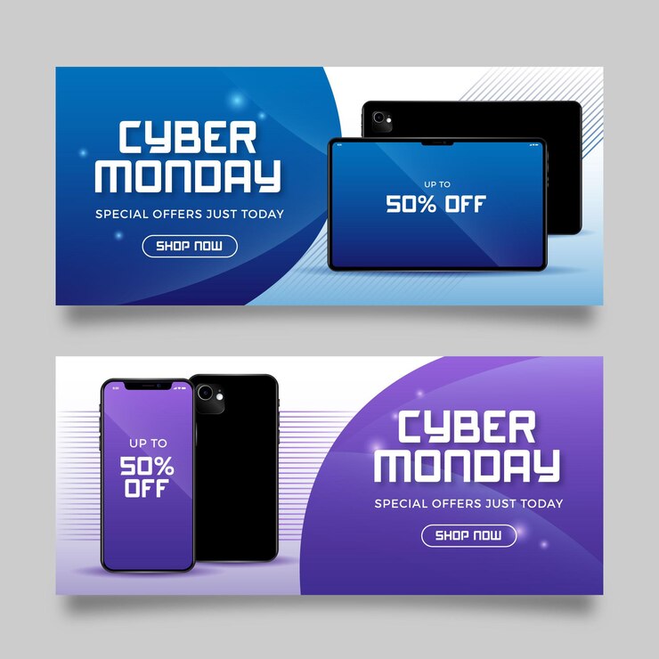 Vettore gratuito modello realistico di banner cyber lunedì