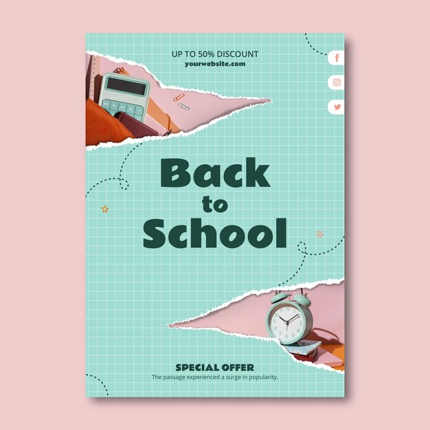 Modello realistico di invito per il ritorno a scuola