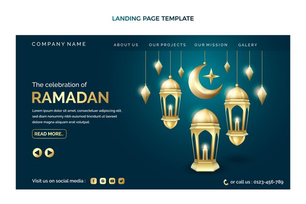 Modello realistico di pagina di destinazione del ramadan