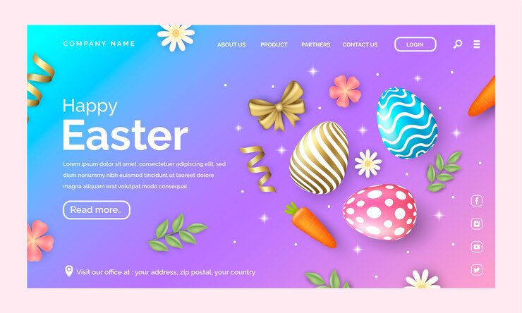 Vettore gratuito modello realistico di pagina di destinazione di pasqua