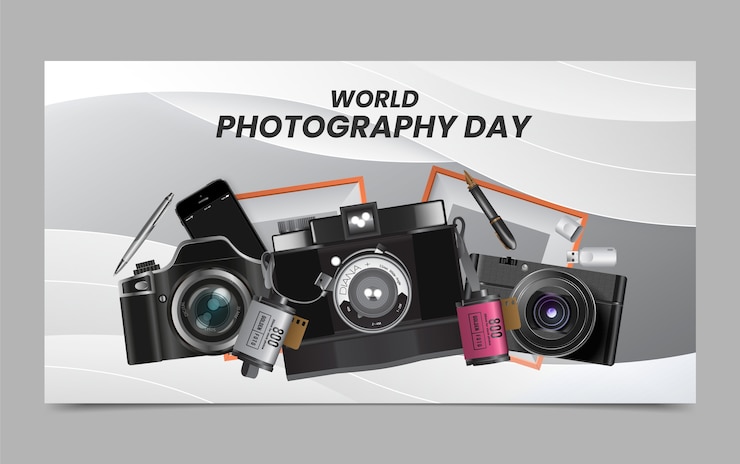 Vettore gratuito modello realistico di post sui social media per la giornata mondiale della fotografia