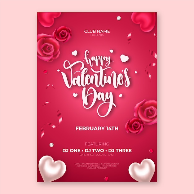 Modello realistico di poster verticale di San Valentino