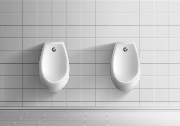 Modello realistico di vettore 3d della stanza della toilette pubblica degli uomini