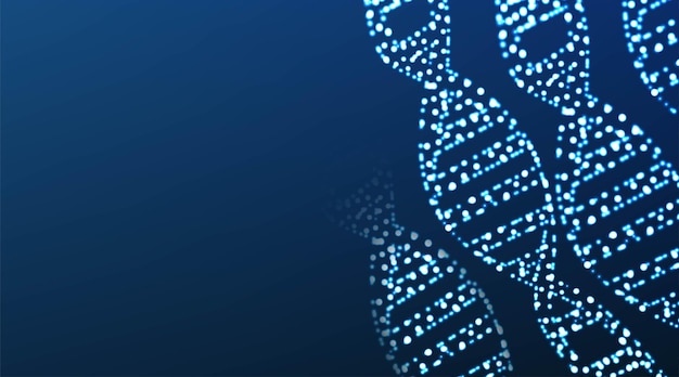 Modello scientifico per il tuo design Illustrazione futuristica della struttura del concetto di DNA Astratto wireframe poligonale 3d sul cielo notturno blu con punti e stelle sullo sfondo