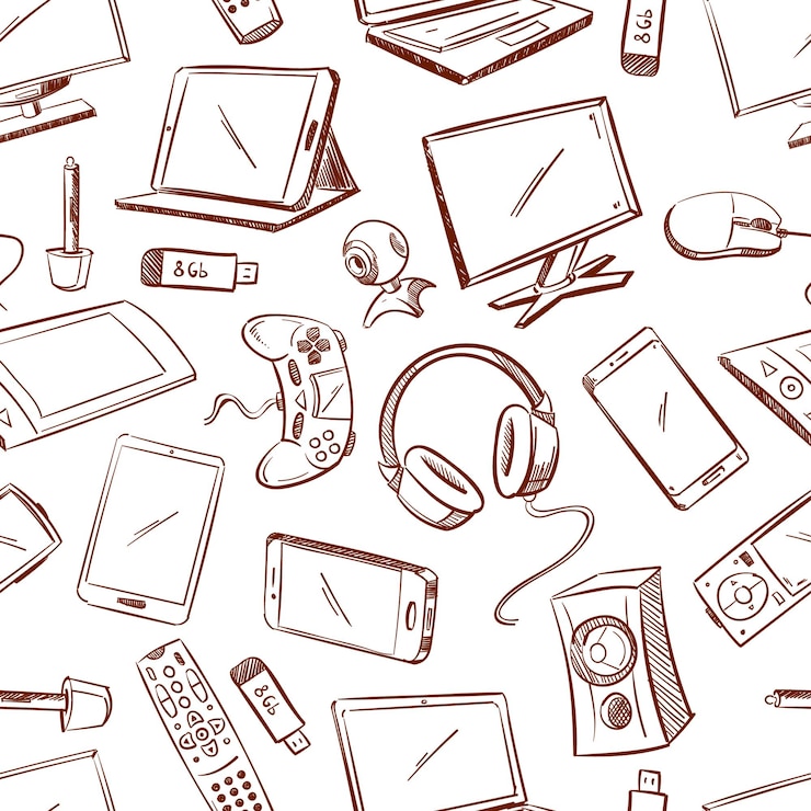Vettore gratuito modello senza cuciture del dispositivo di gioco e computer.
