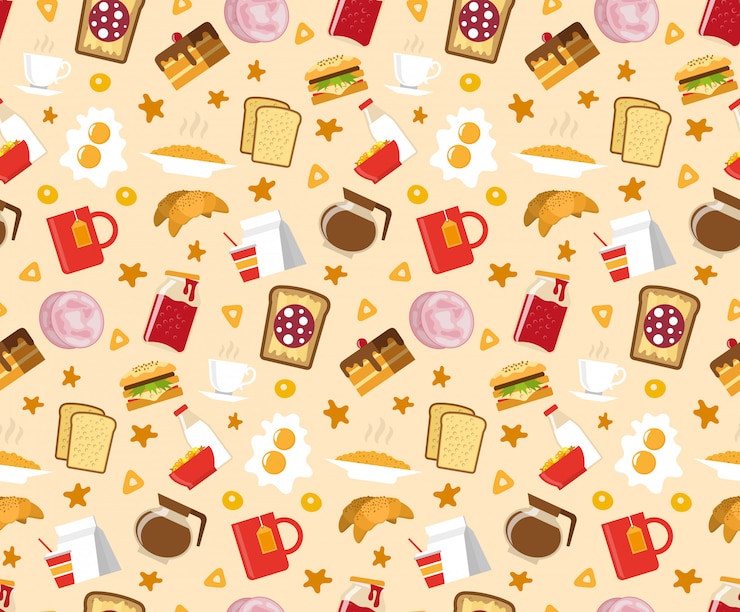 Vettore gratuito modello senza cuciture di colazione