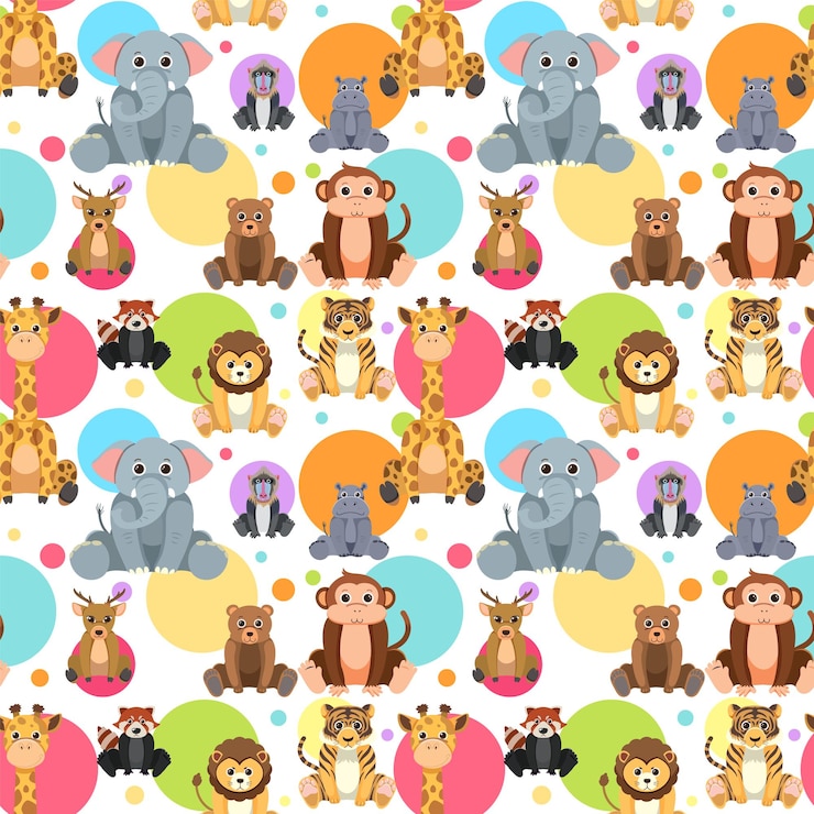Vettore gratuito modello senza cuciture di simpatici animali