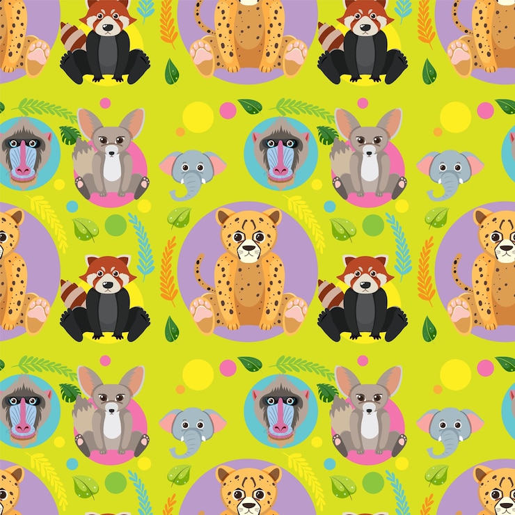Vettore gratuito modello senza cuciture di simpatici animali